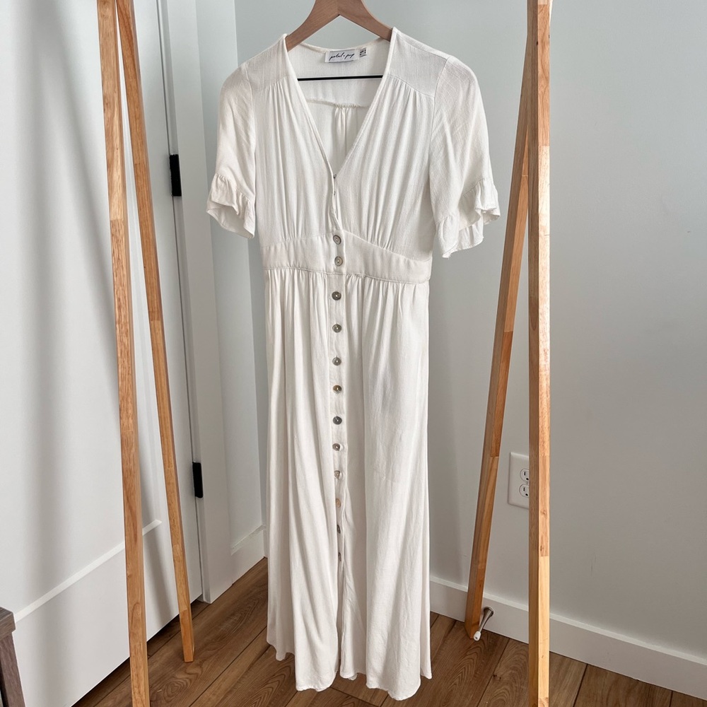 Petal & Pup White Button-Front Maxi Dress